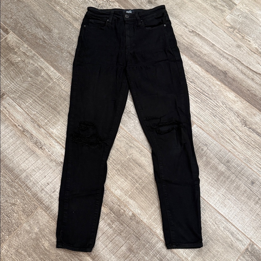PAIGE Margot Ankle Black Denim Jeans ripped knees Size 26